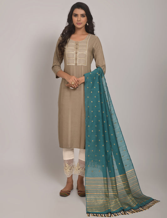 Chiku Party Wear Embroidery Worked Kurta With Pant And Duppata Set Dropshipera