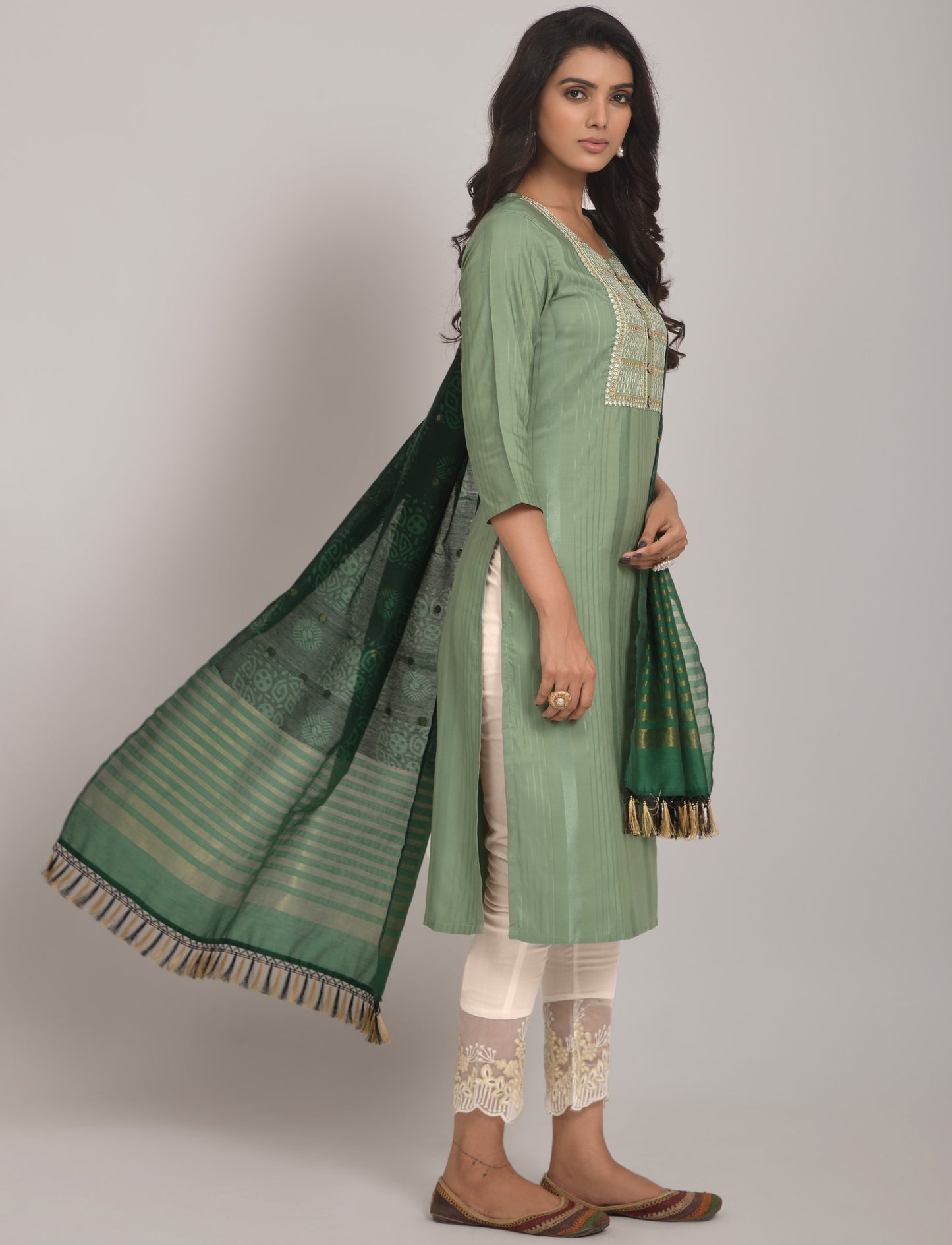 Pista Party Wear Embroidery Worked Kurta With Pant And Duppata Set Dropshipera
