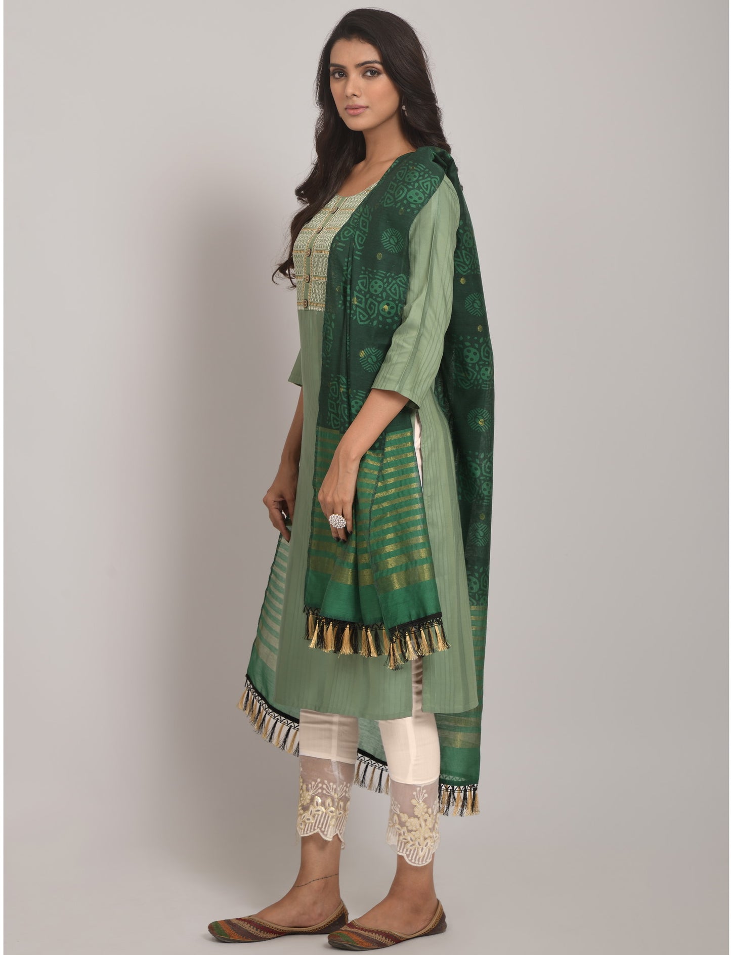 Pista Party Wear Embroidery Worked Kurta With Pant And Duppata Set Dropshipera