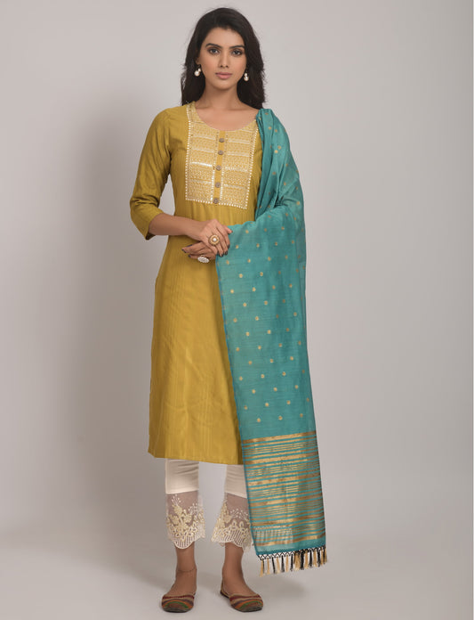 Yellow Party Wear Embroidery Worked Kurta With Pant And Duppata Set Dropshipera
