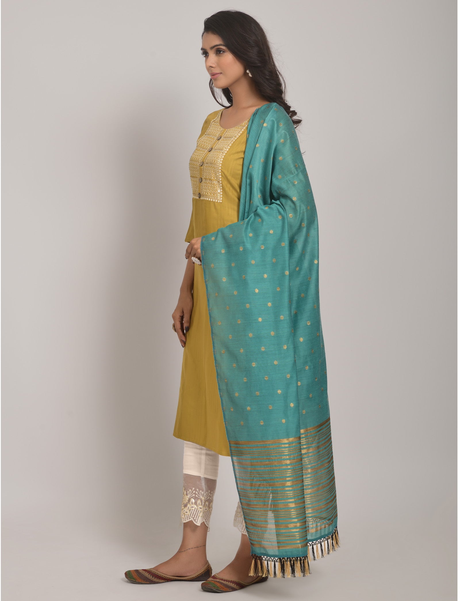 Yellow Party Wear Embroidery Worked Kurta With Pant And Duppata Set Dropshipera