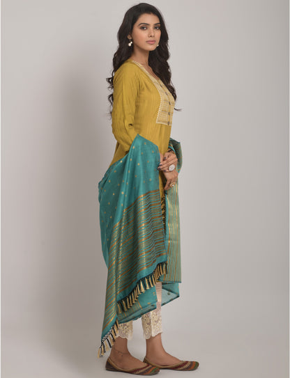 Yellow Party Wear Embroidery Worked Kurta With Pant And Duppata Set Dropshipera