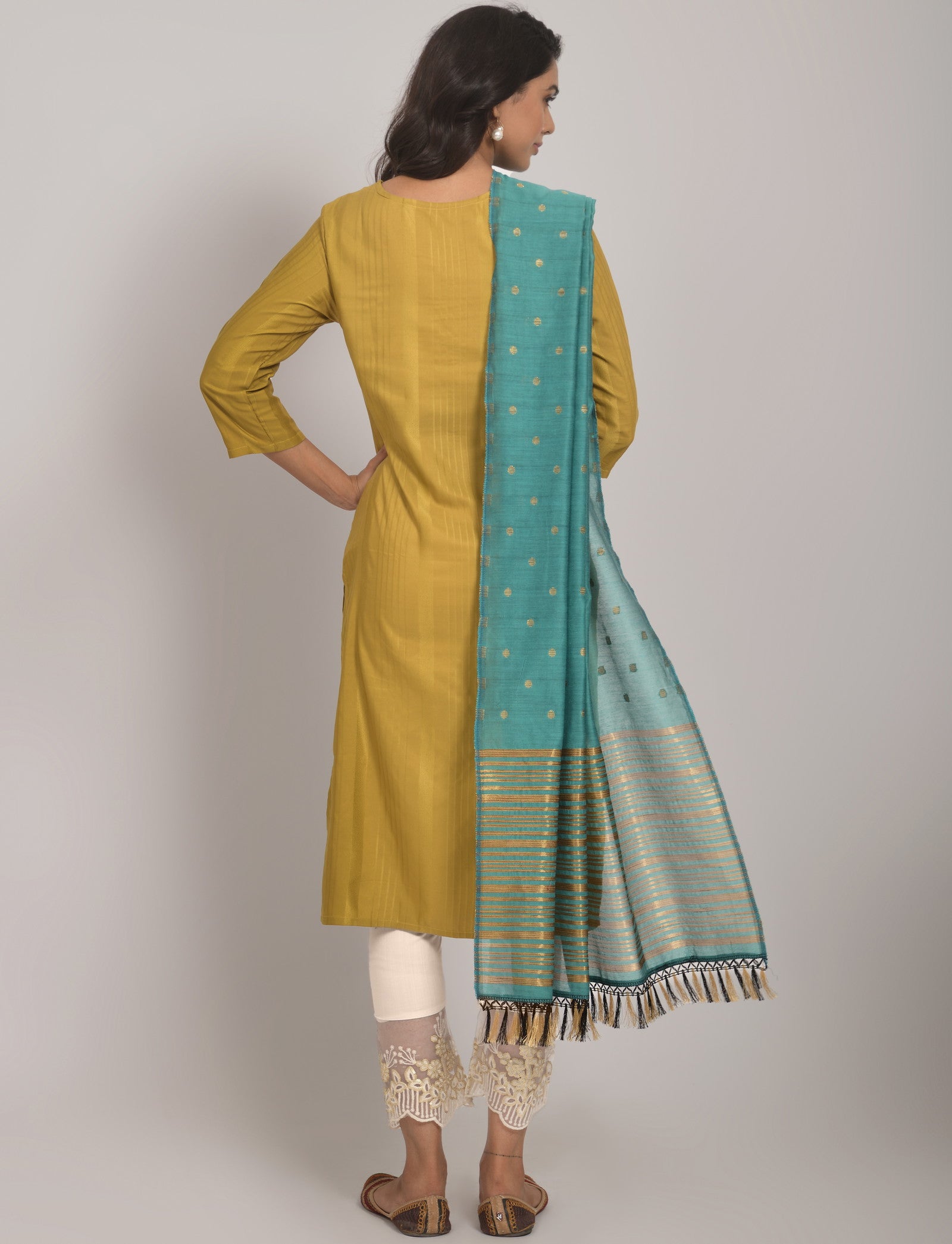 Yellow Party Wear Embroidery Worked Kurta With Pant And Duppata Set Dropshipera