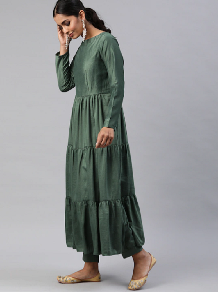 Green Party Wear Embroidery Worked Kurta With Pant And Duppata Set Dropshipera