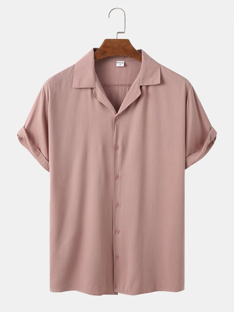 Skin Colour Men's Casual Wear Cotton Blend Plain Shirt Dropshipera