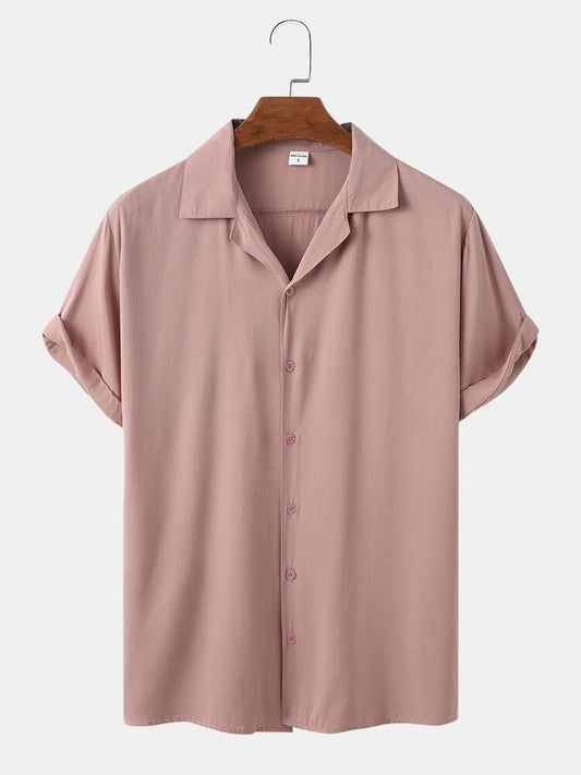 Skin Colour Men's Casual Wear Cotton Blend Plain Shirt Dropshipera