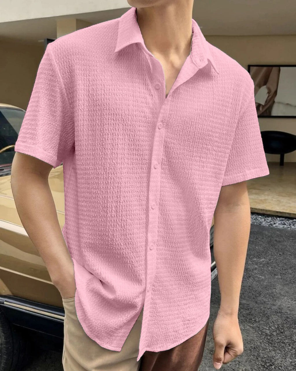 Pink Colour Men  Casual Wear Cotton Structured Shirt Dropshipera