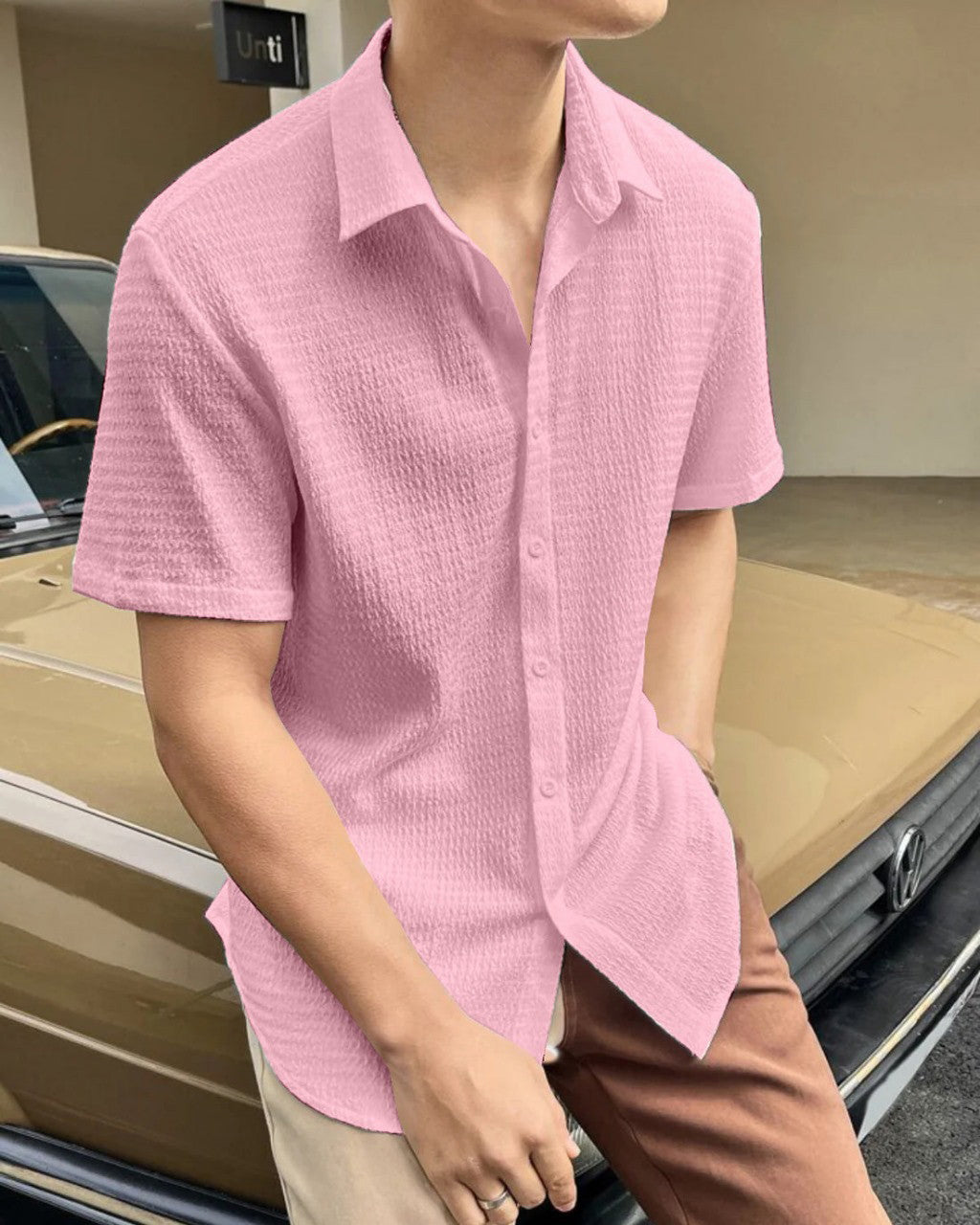Pink Colour Men  Casual Wear Cotton Structured Shirt Dropshipera