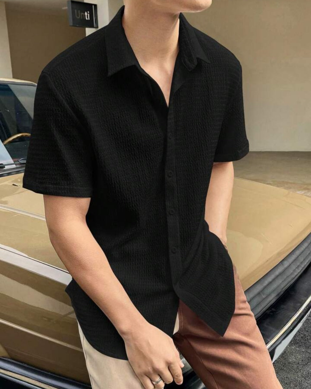 Black Colour Men Casual Wear Cotton Structured Shirt Dropshipera