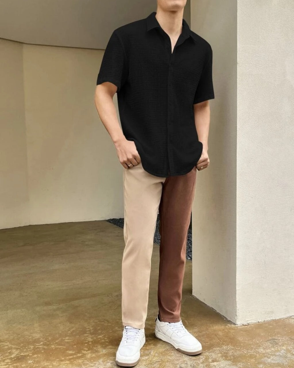 Black Colour Men Casual Wear Cotton Structured Shirt Dropshipera