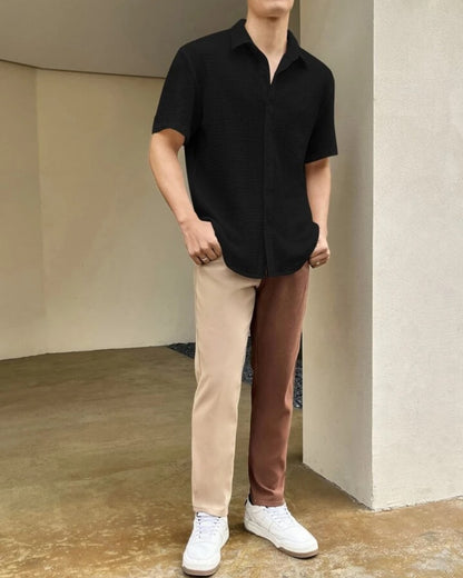 Black Colour Men Casual Wear Cotton Structured Shirt Dropshipera