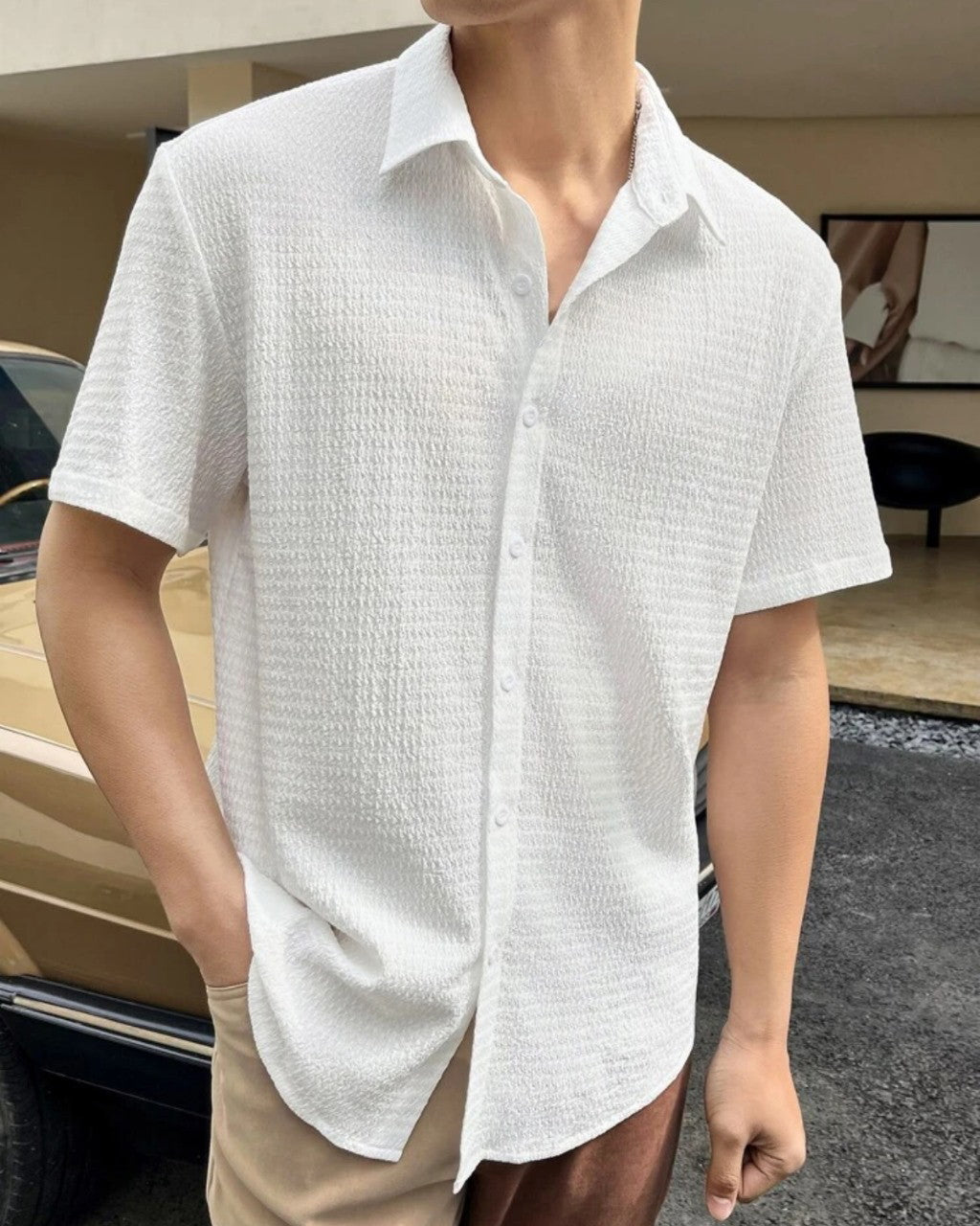 White Colour Men Casual Wear Cotton Structured Shirt Dropshipera