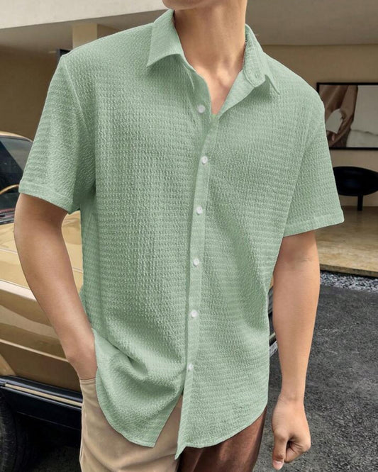 Light Green Colour Men's Casual Wear Cotton Structured Shirt Dropshipera