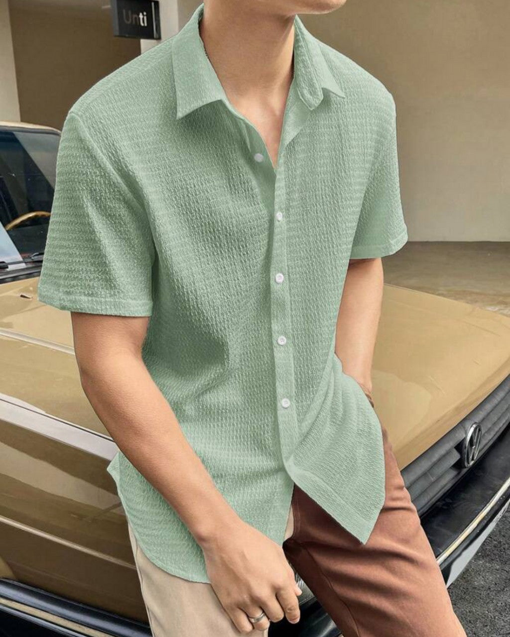 Light Green Colour Men's Casual Wear Cotton Structured Shirt Dropshipera