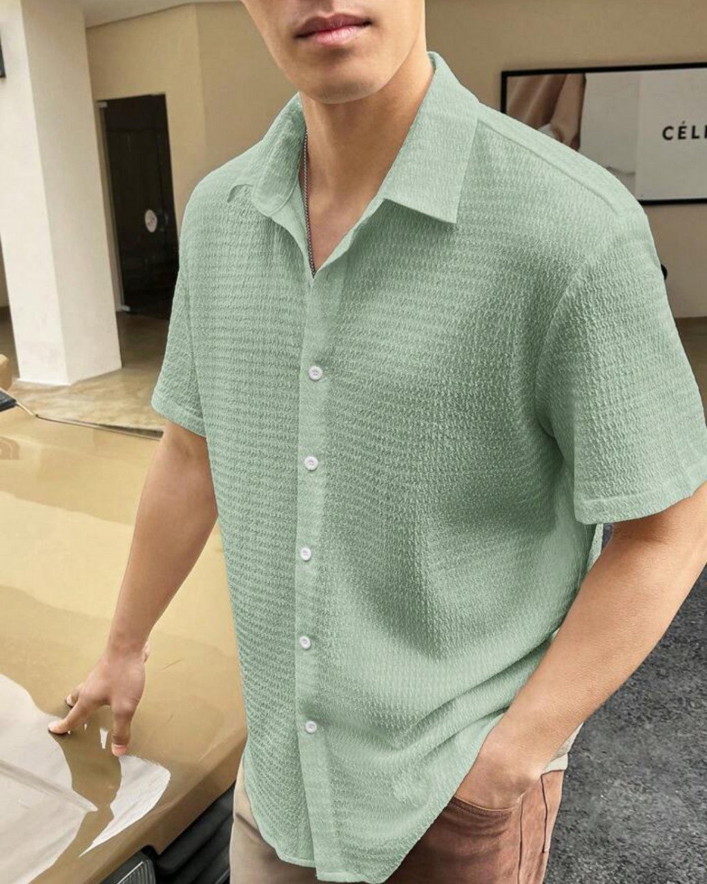 Light Green Colour Men's Casual Wear Cotton Structured Shirt Dropshipera