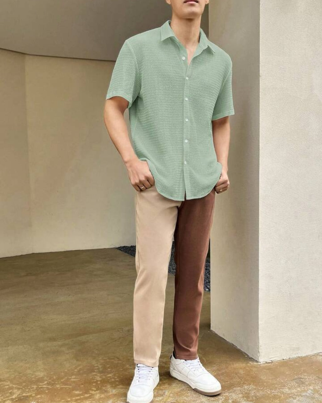 Light Green Colour Men's Casual Wear Cotton Structured Shirt Dropshipera