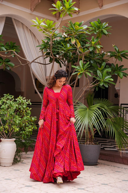 Beautiful Printed Shrug Style Indo Western Gown For Women Dropshipera