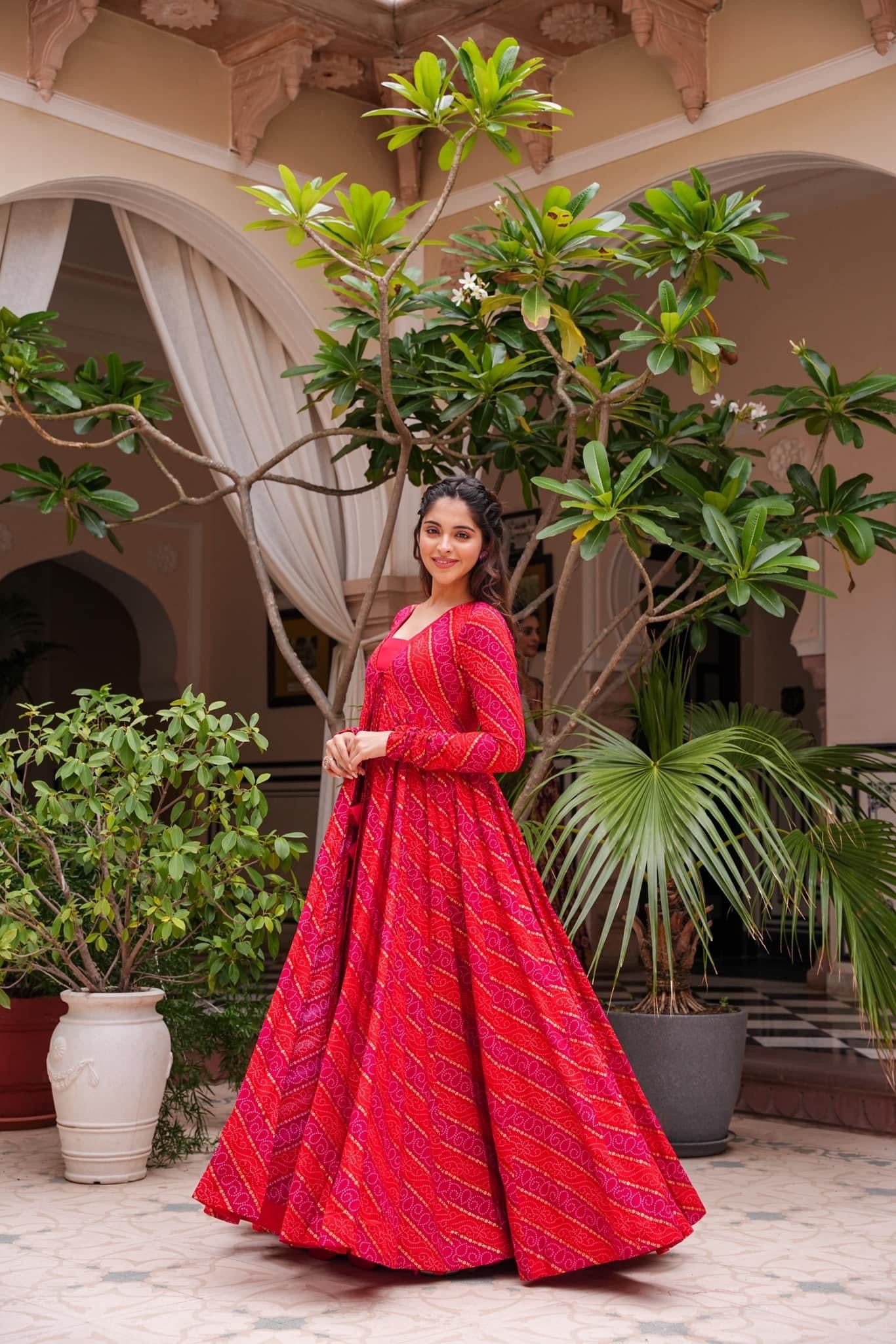 Beautiful Printed Shrug Style Indo Western Gown For Women Dropshipera