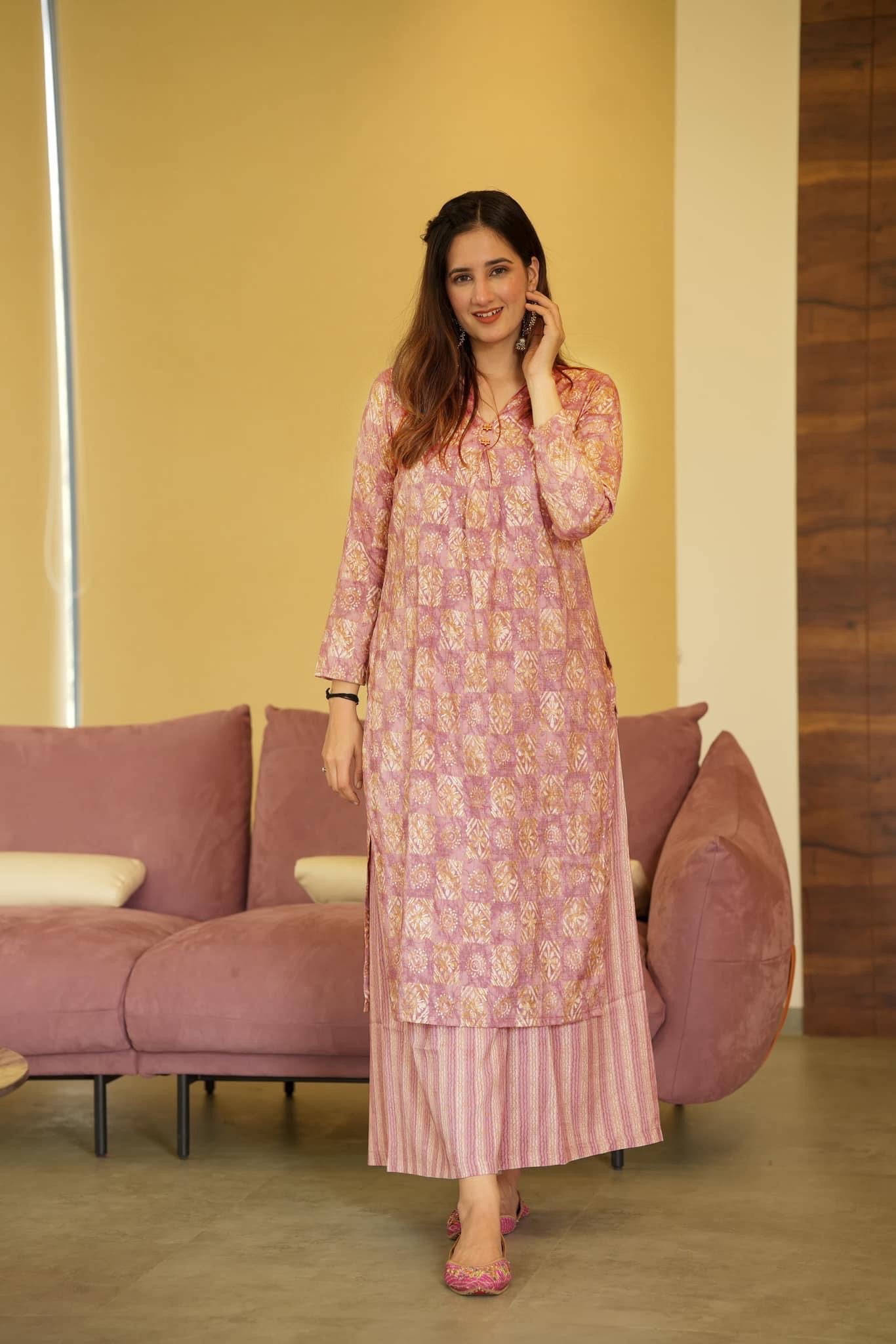 Beautiful Digital Printed Pure Muslin Casual Wear Kurti Palazzo Dropshipera