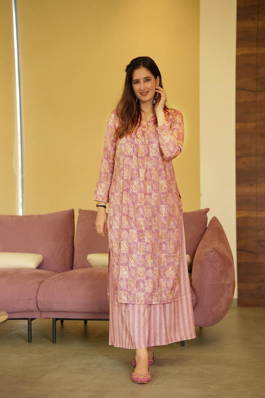 Beautiful Digital Printed Pure Muslin Casual Wear Kurti Palazzo Dropshipera