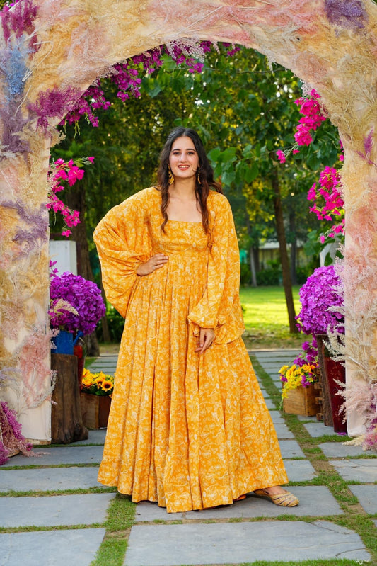 Yellow Beautiful and Stylish Full Flair Gown for Women Dropshipera