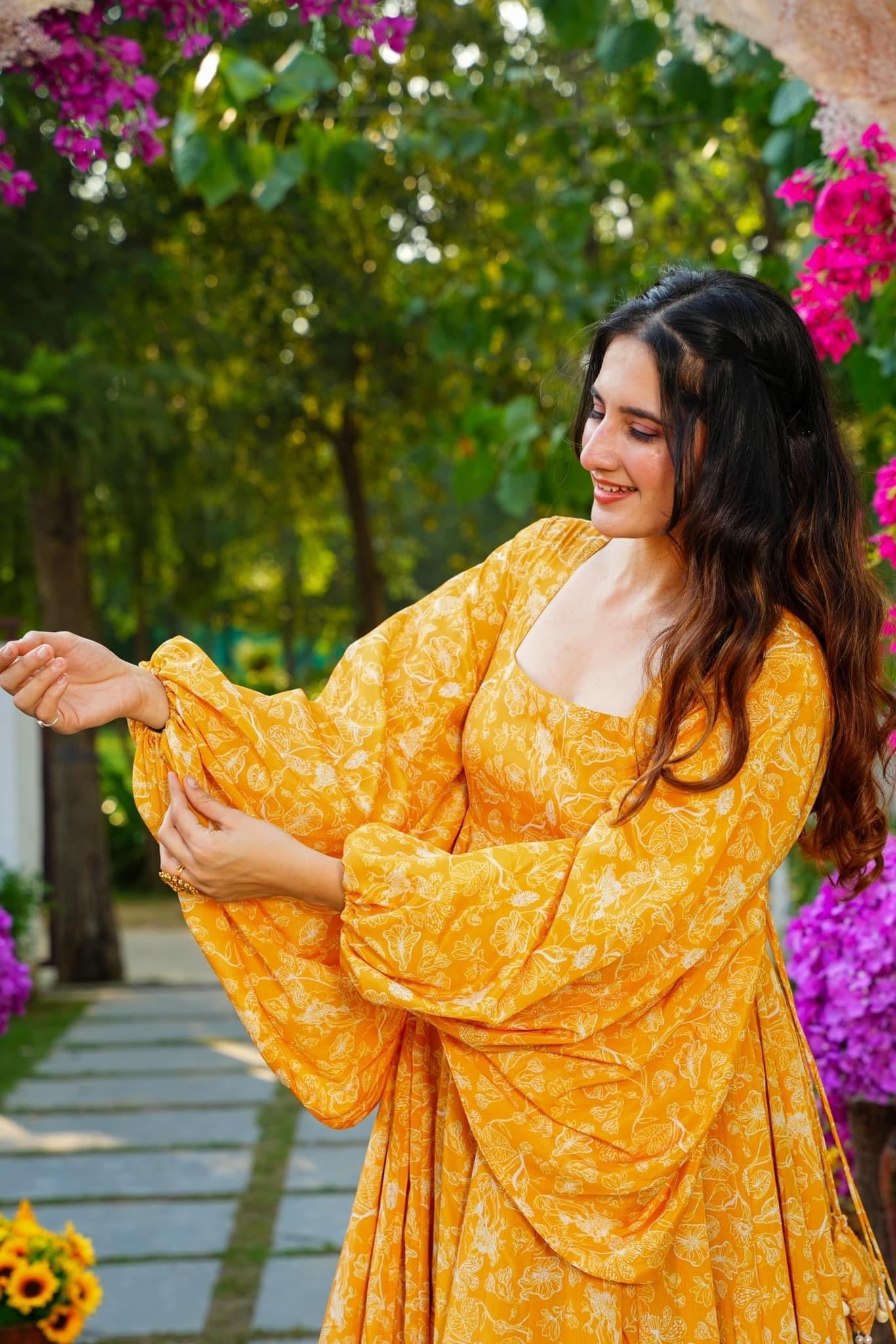 Yellow Beautiful and Stylish Full Flair Gown for Women Dropshipera