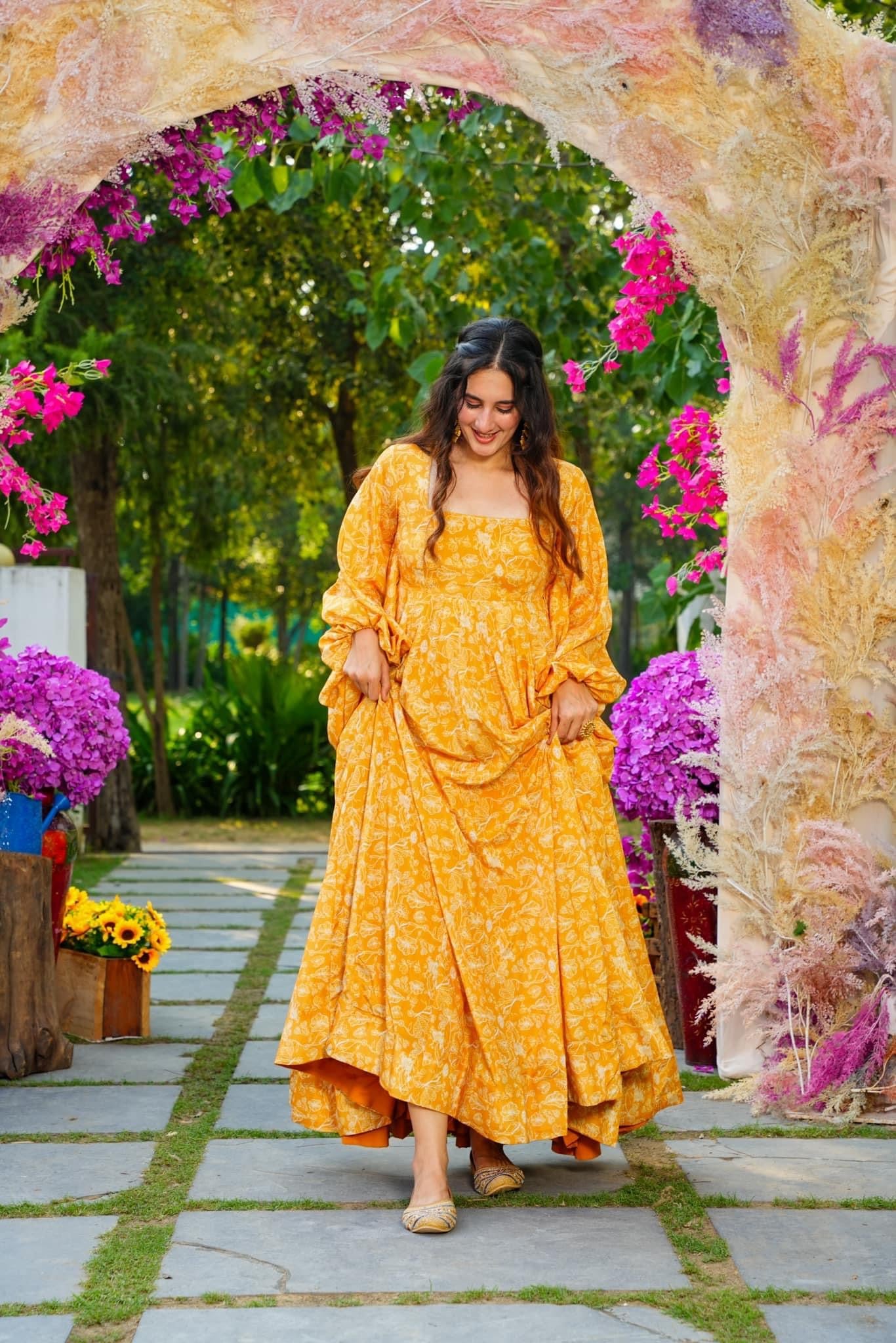 Yellow Beautiful and Stylish Full Flair Gown for Women Dropshipera