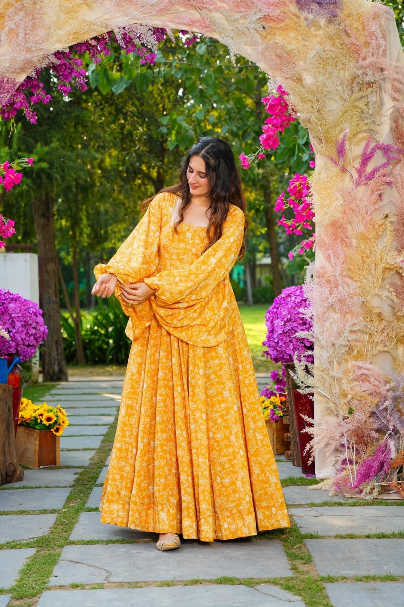 Yellow Beautiful and Stylish Full Flair Gown for Women Dropshipera