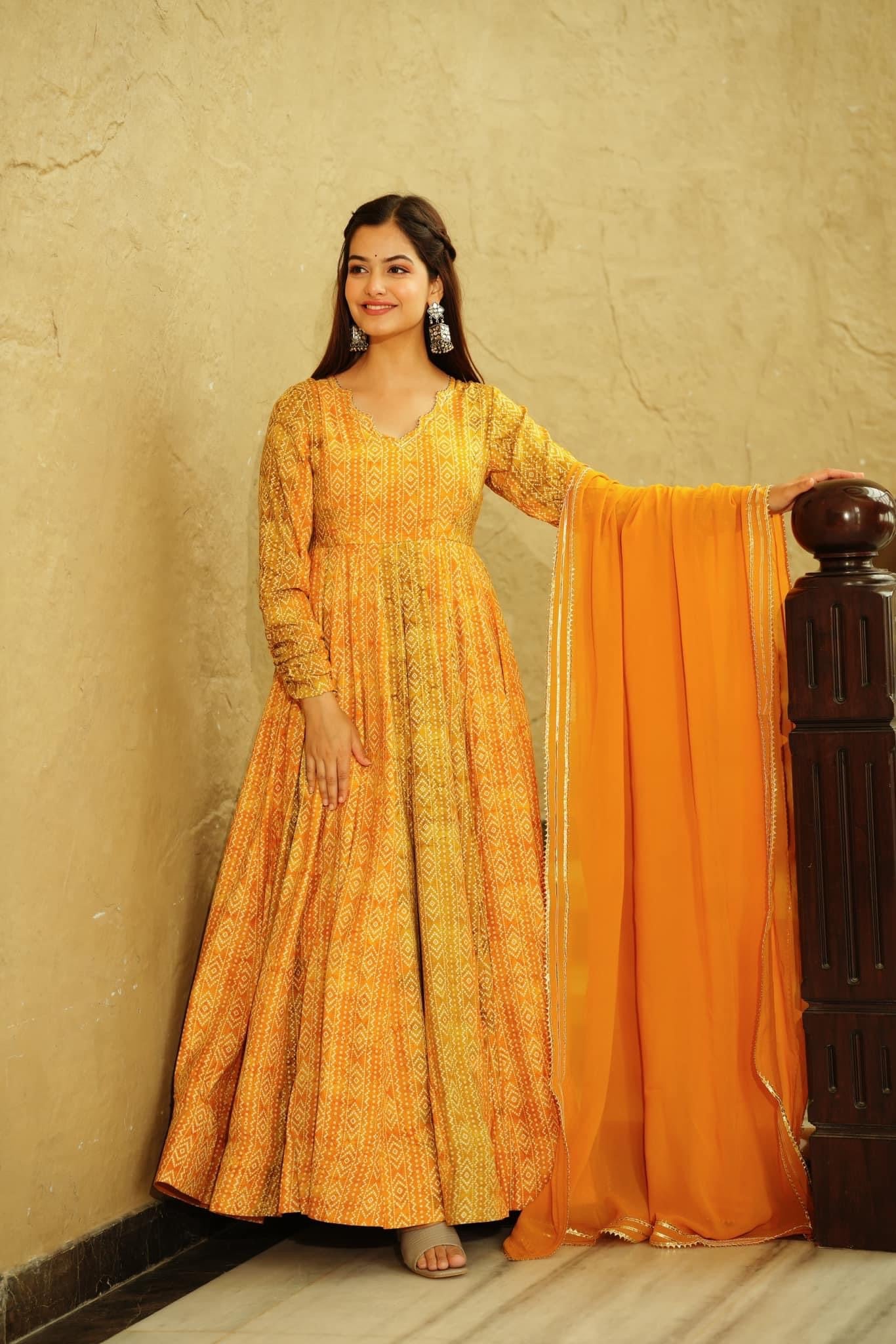 Beautiful and Stylish Full Flair Gown for Women In Yellow Color Dropshipera