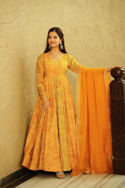 Beautiful and Stylish Full Flair Gown for Women In Yellow Color Dropshipera