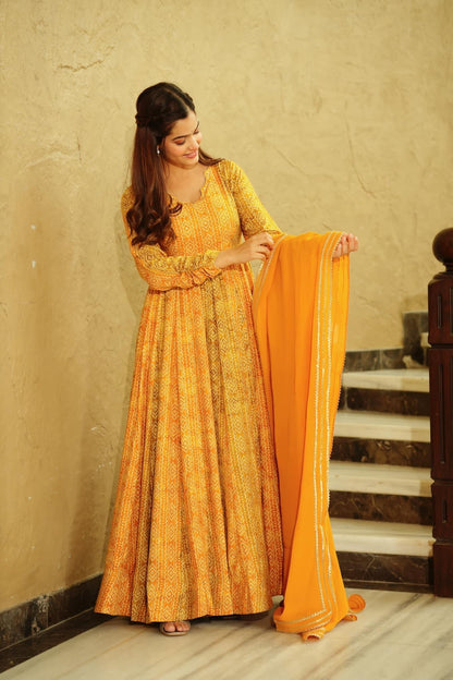 Beautiful and Stylish Full Flair Gown for Women In Yellow Color Dropshipera