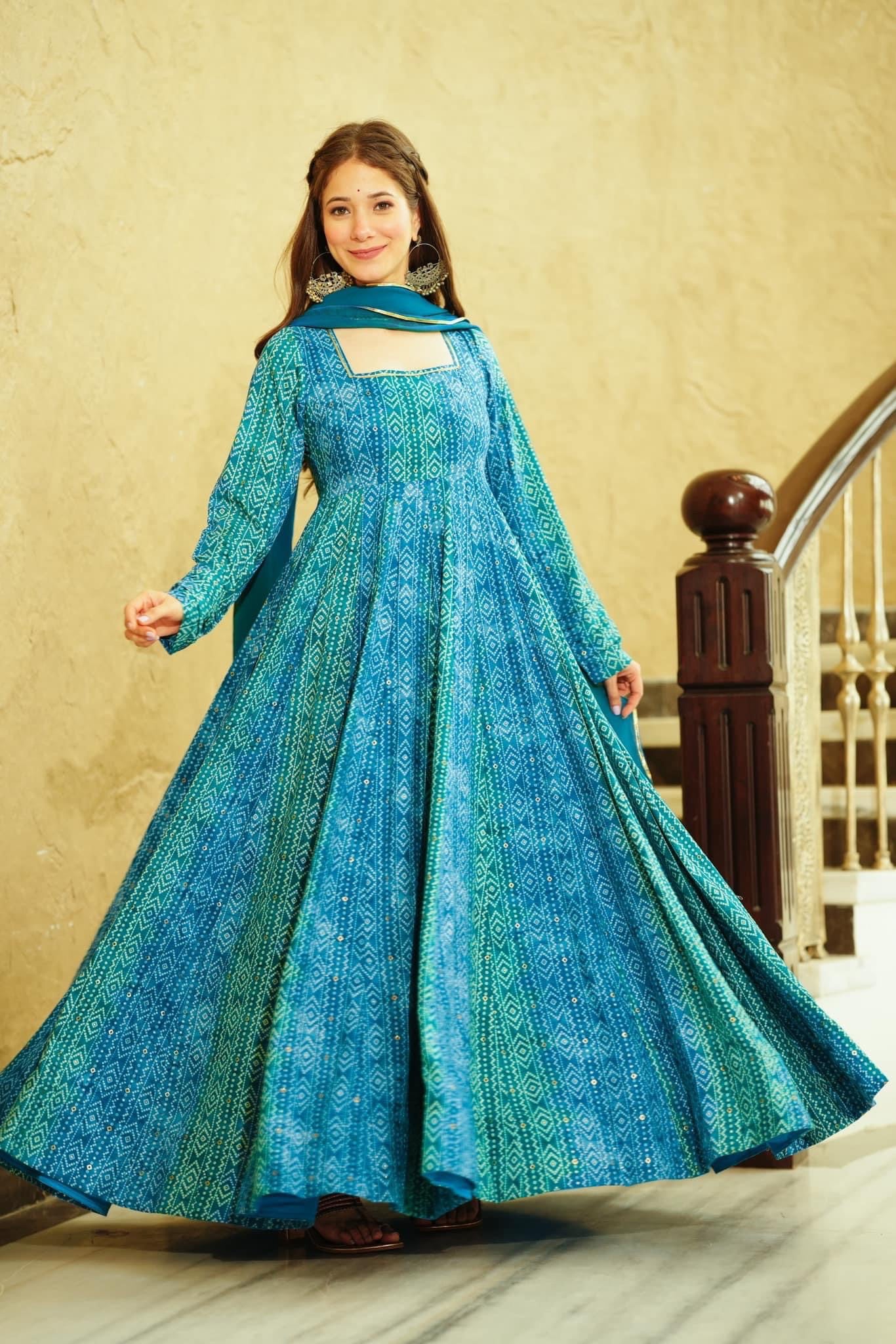 Blue Color Beautiful and Stylish Full Flair Gown for Women Dropshipera