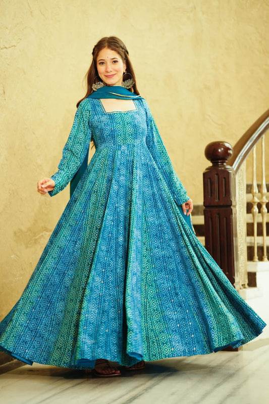 Blue Color Beautiful and Stylish Full Flair Gown for Women Dropshipera