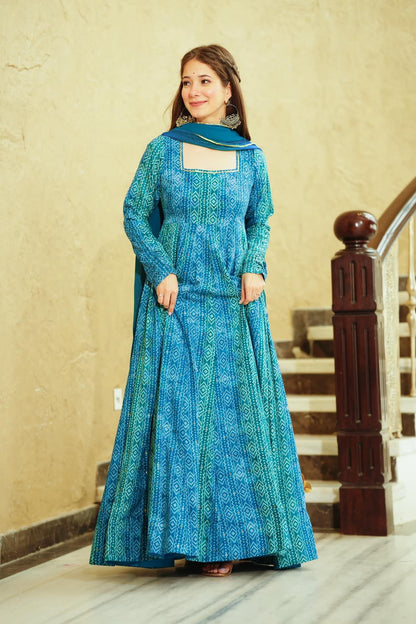 Blue Color Beautiful and Stylish Full Flair Gown for Women Dropshipera