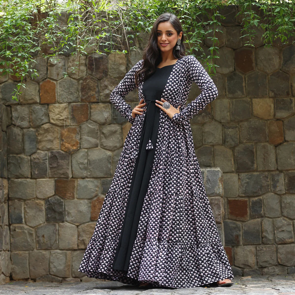 Coal Black Designer Full Flair Shrug set for women Dropshipera