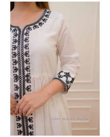 White Black Thread Embroidered A-Line Suit Dropshipera