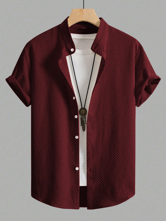 Maroon Men Regular Fit Solid Casual Half Sleeves Shirt Dropshipera