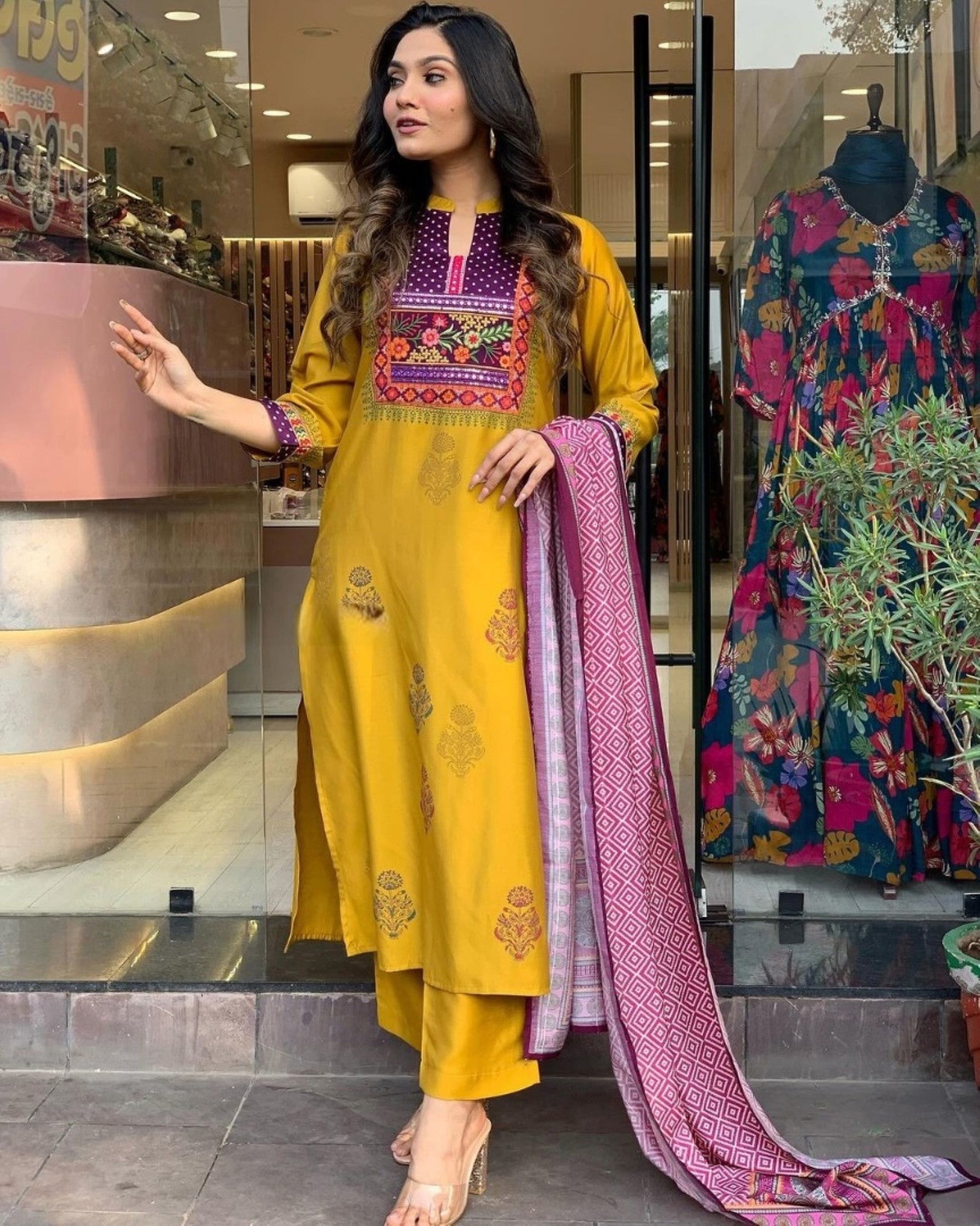 Women Embroidered Straight Kurta Set with Dupatta Dropshipera
