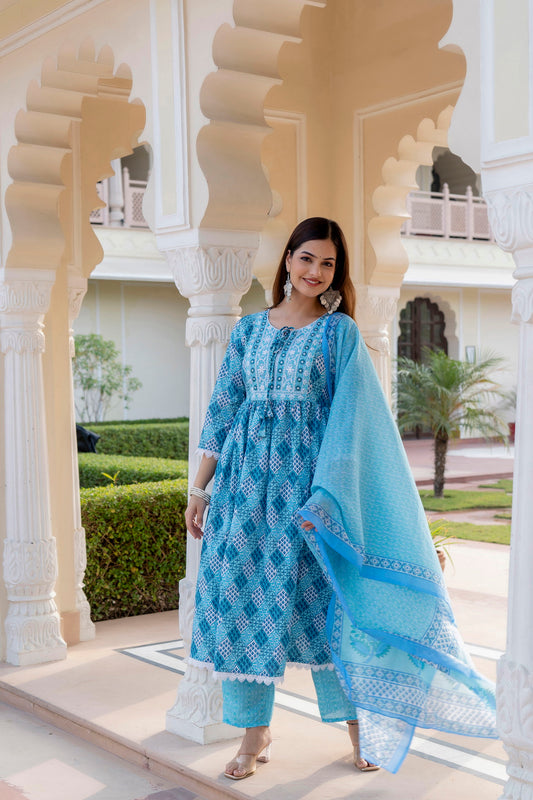 Women Embroidered Anarkali Kurta and Pant Set with Dupatta Dropshipera