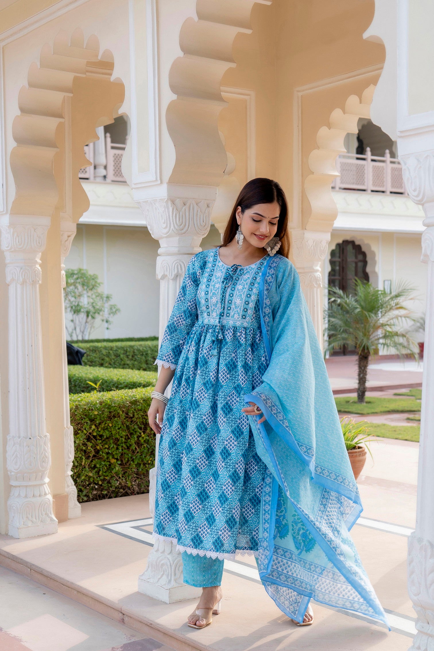 Women Embroidered Anarkali Kurta and Pant Set with Dupatta Dropshipera