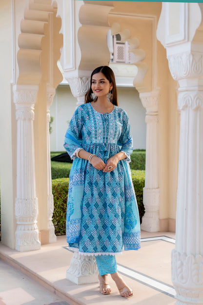 Women Embroidered Anarkali Kurta and Pant Set with Dupatta Dropshipera
