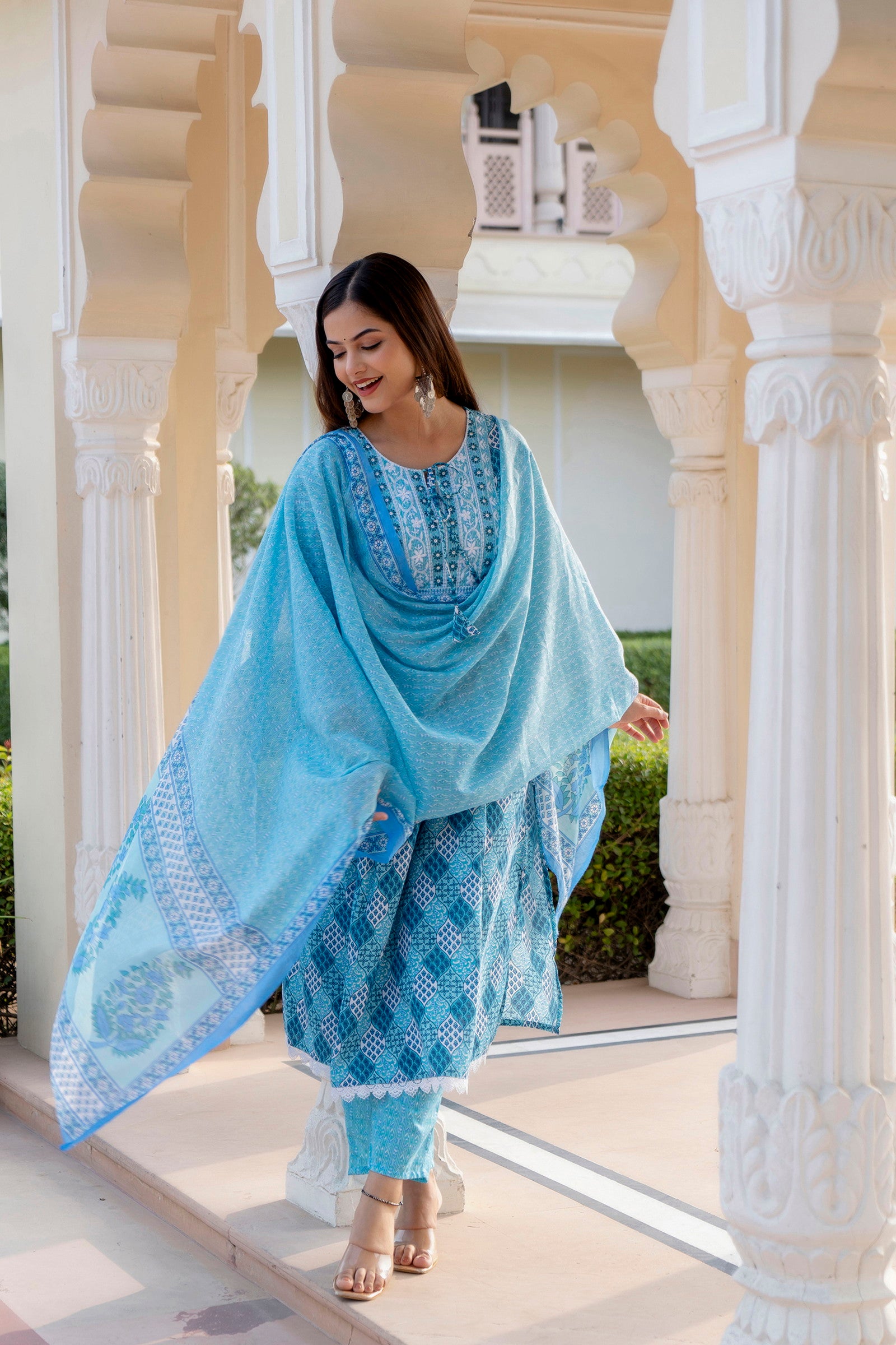 Women Embroidered Anarkali Kurta and Pant Set with Dupatta Dropshipera