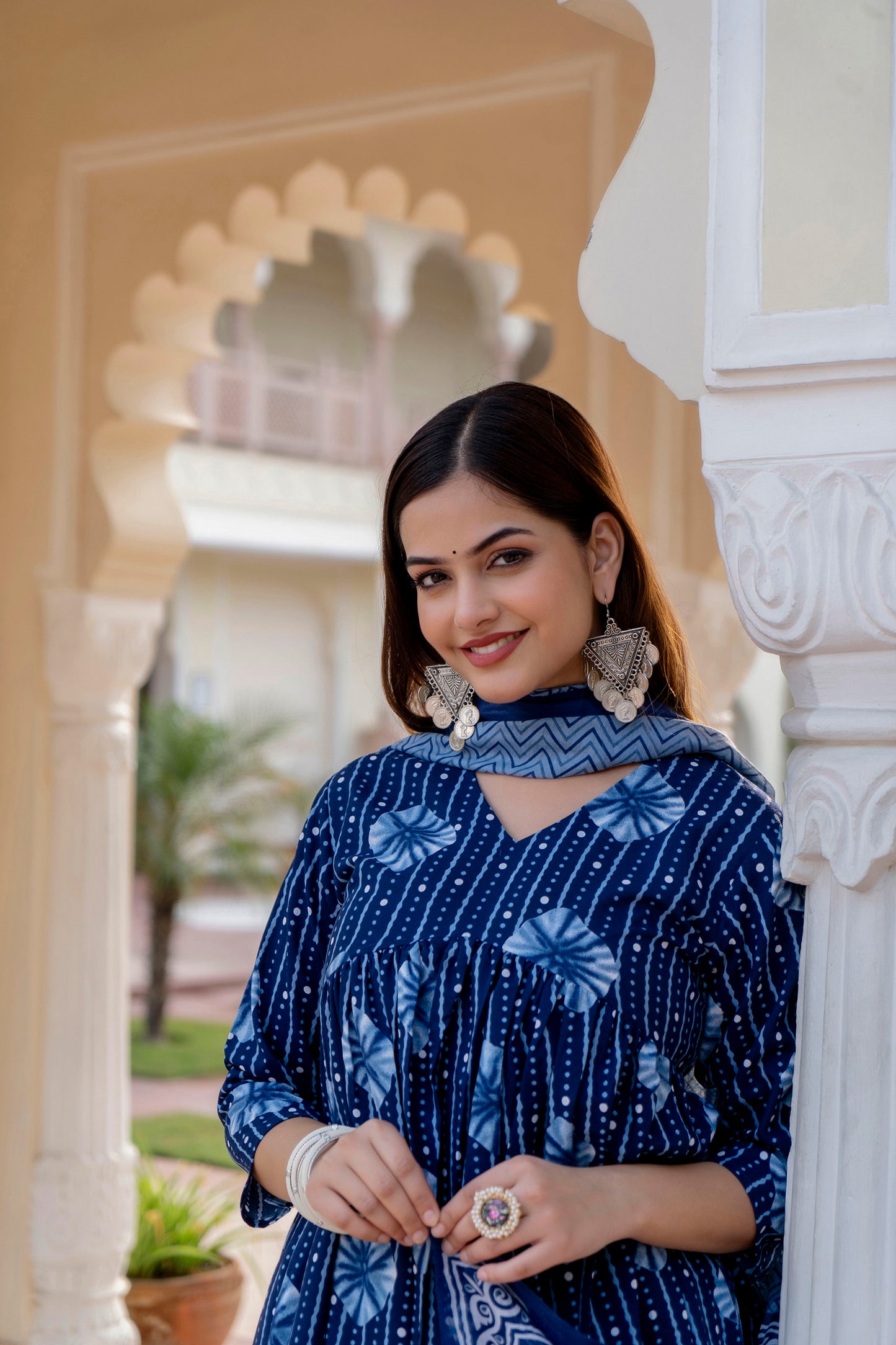 Women Blue Indigo Kurta and Pant Set With Dupatta Dropshipera