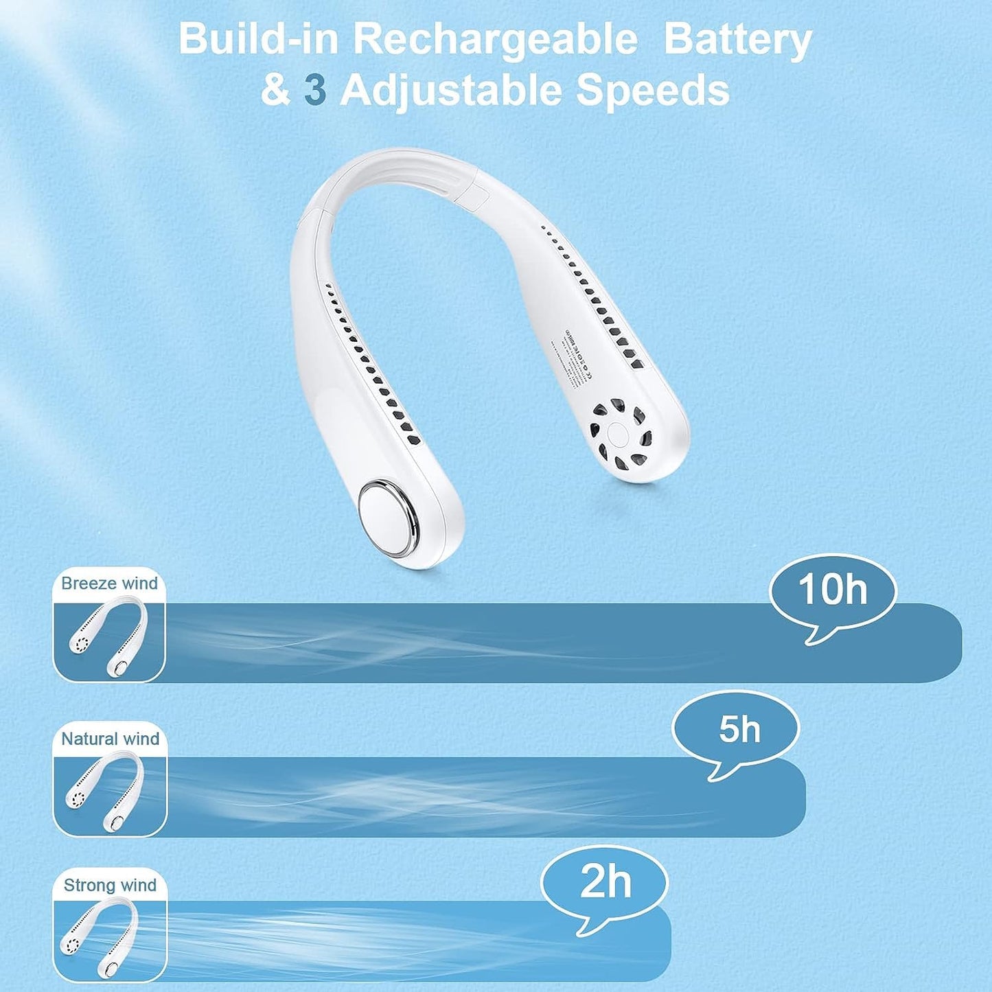 USB Portable Neck Fan, with Strong Airflow, Portable Cooling Fan Speed Adjustable Dropshipera