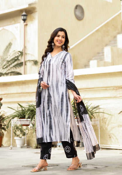 Printed Straight Kurta and Pant set with Dupatta Dropshipera