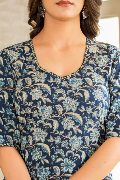 Floral Printed Straight Kurta and pant set with Dupatta Dropshipera