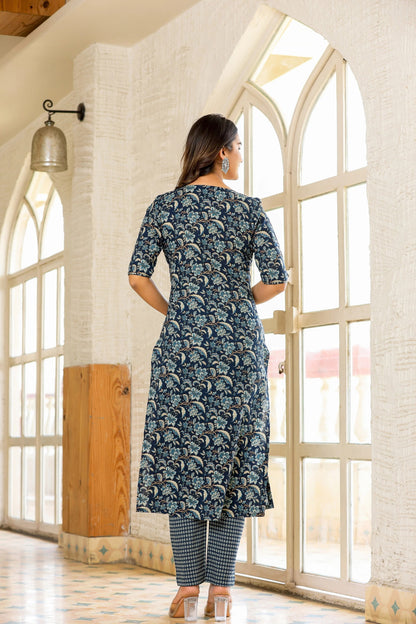 Floral Printed Straight Kurta and pant set with Dupatta Dropshipera