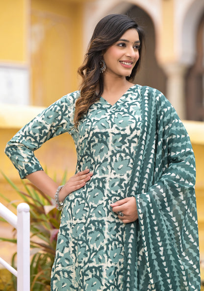 Women Straight Block Printed Kurta and Pant Set with Dupatta in Beautiful Color Dropshipera