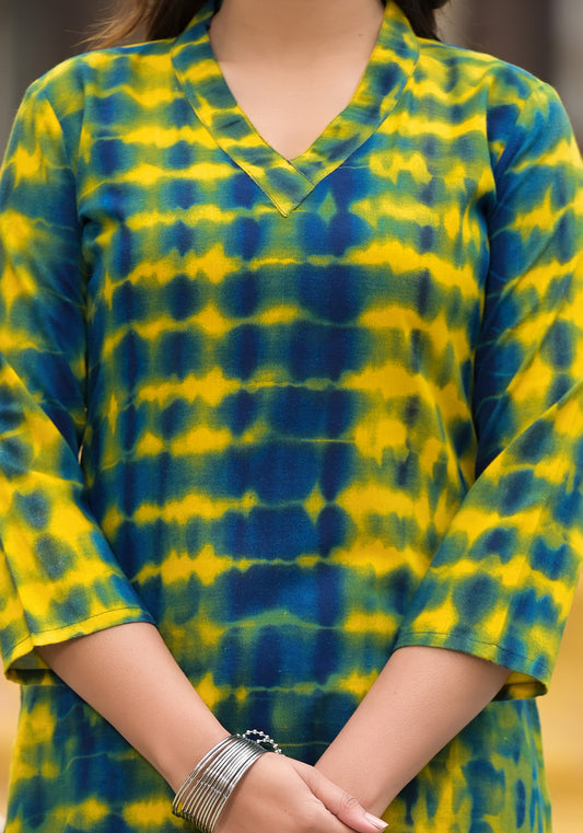 Simple and Beautiful Tie Die Printed Kurta Set with Bottom and Dupatta Dropshipera