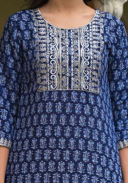 Simple and Designer Kurta set with Bottom and Dupatta in Blue Color Dropshipera
